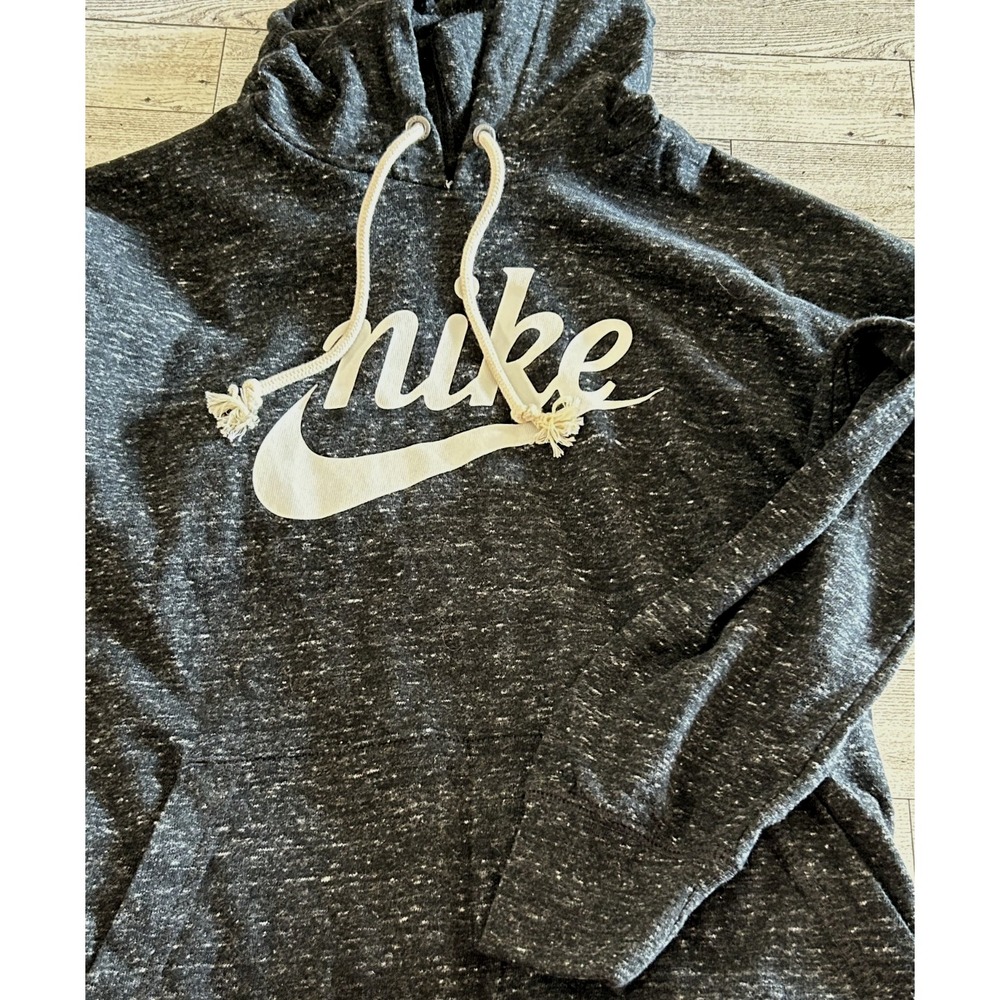 Gray Heather Womens Cursive Nike Logo Hoodie Size SMALL Light weight Sweatshirt